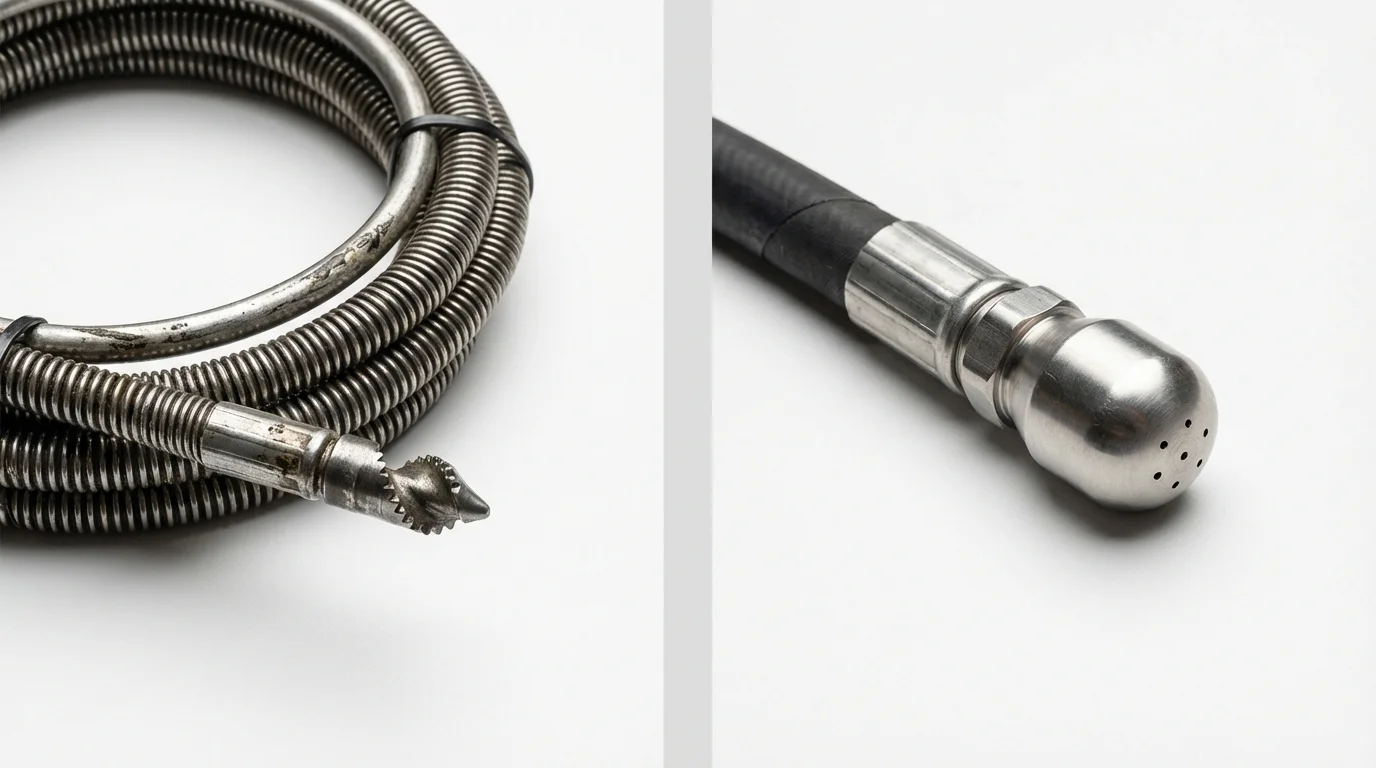 Drain snake cable and hydro jetting nozzle used for drain cleaning in Whitefish, MT
