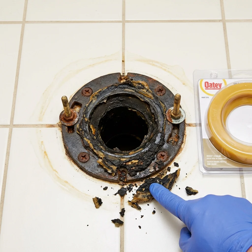 Failed wax ring showing water seepage at the base of a toilet in a Whitefish, MT home